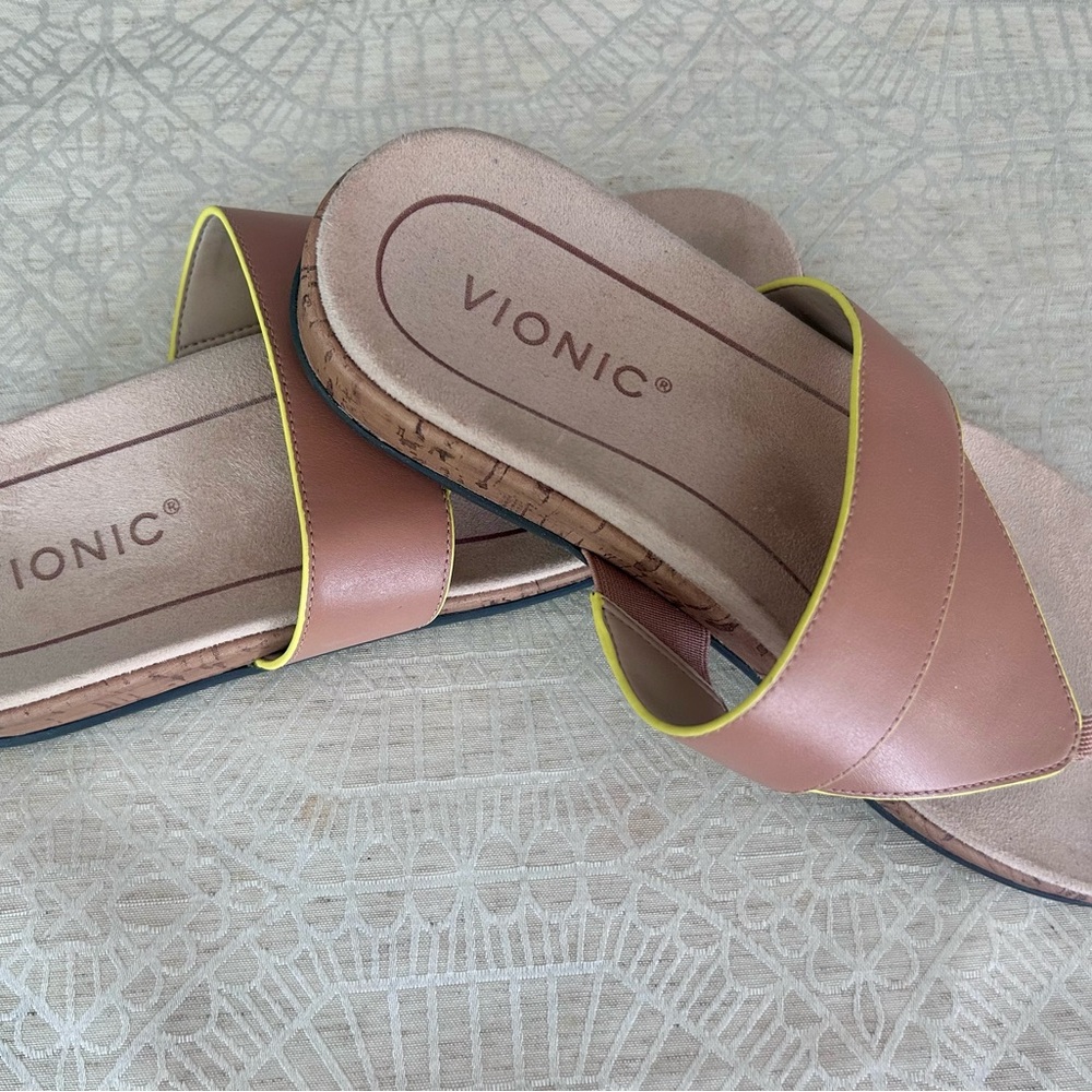 Vionic Tan Slide Sandals with Cushioned Footbed